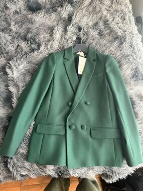Sézane Green Double-Breasted Blazer